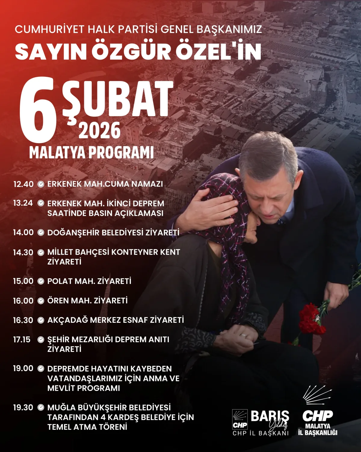CHP İl Başkanı Barış Yıldız 6 Şubat Depremlerinin 3. Yılını Anma Programını Paylaştı