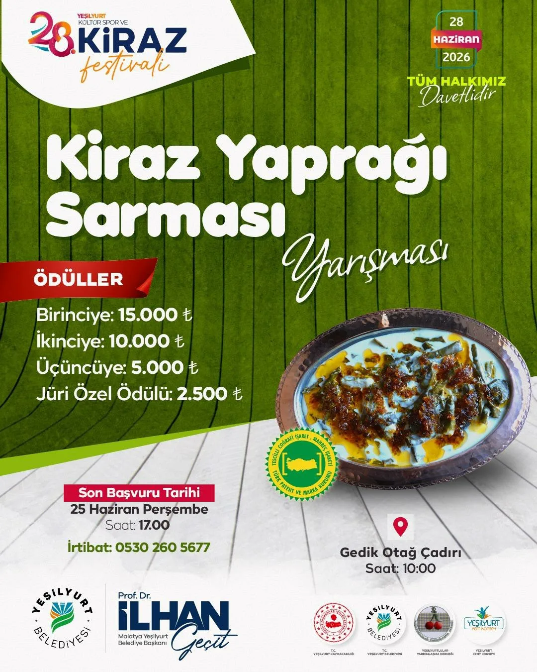 Yeşilyurt'un Ünlü Lezzeti "Kiraz Yaprağı Sarması"İçin 28 Haziran'da Yarışma Düzenlenecek