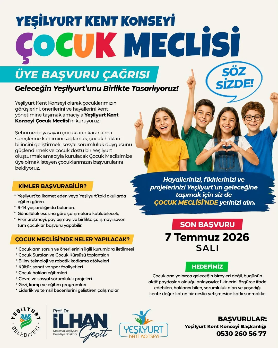 Yeşilyurt Kent Konseyi'nde Çocuk Meclisi Kuruluyor