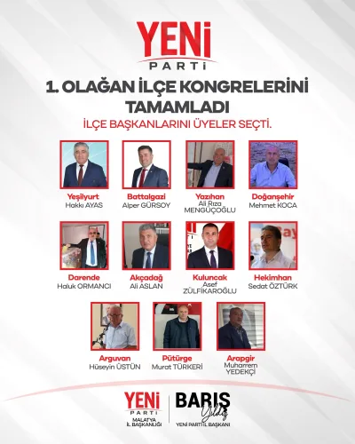 YENİ Parti Malatya'da 1. Olağan İlçe Kongreleri Tamamlandı